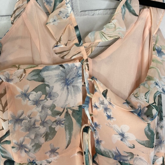 Lulu’s Sunrise Journey Blush Pink Floral Print Ruffled Lace-Up Dress - Picture 8 of 10